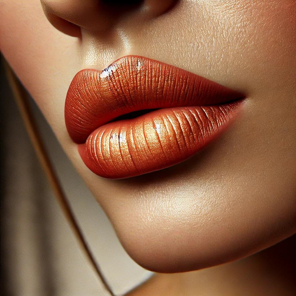 Lips wearing Non-Toxic Golden Red Orange Lipstick | Coastal Classic Creations