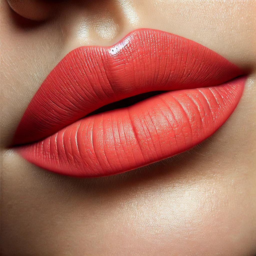 Lips wearing Non-Toxic True Coral Lipstick | Coastal Classic Creations