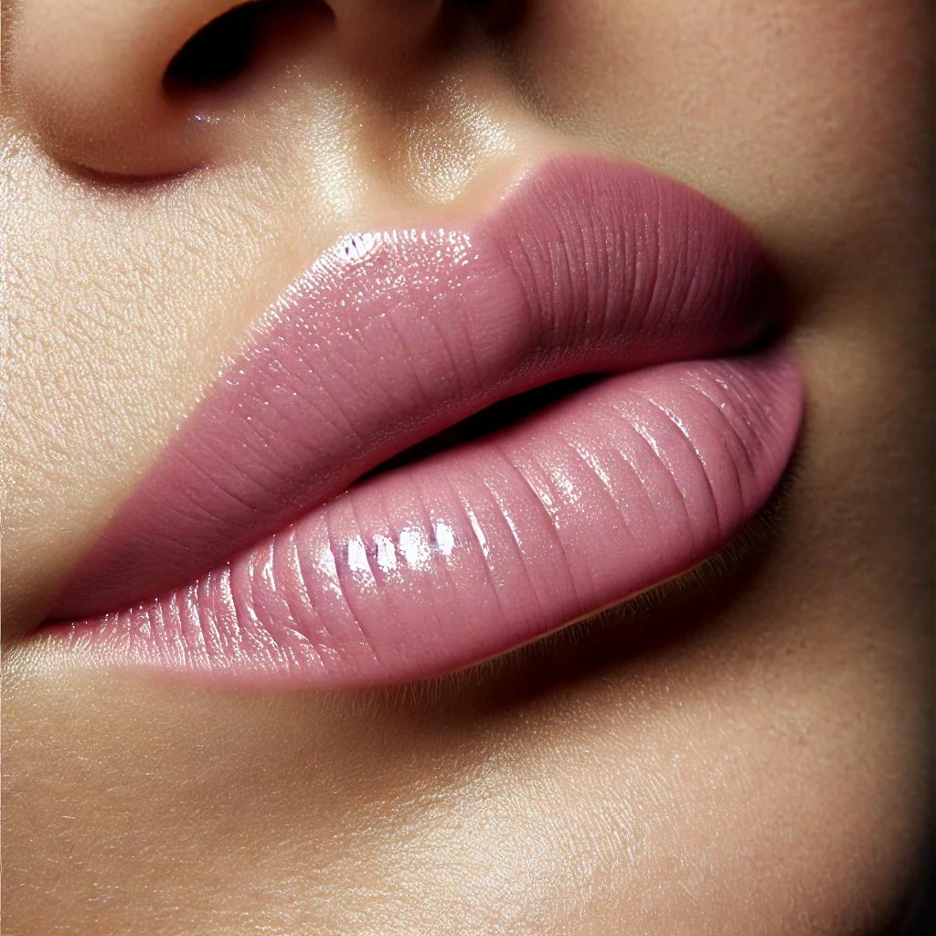 Pink mauve lips on olive skin