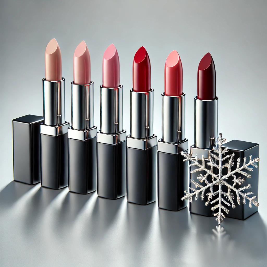 five lipsticks with a snowflake representing mindful beauty products