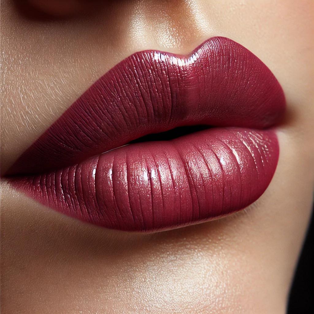 Lips wearing Non-Toxic Burgundy Lipstick | Coastal Classic Creations®